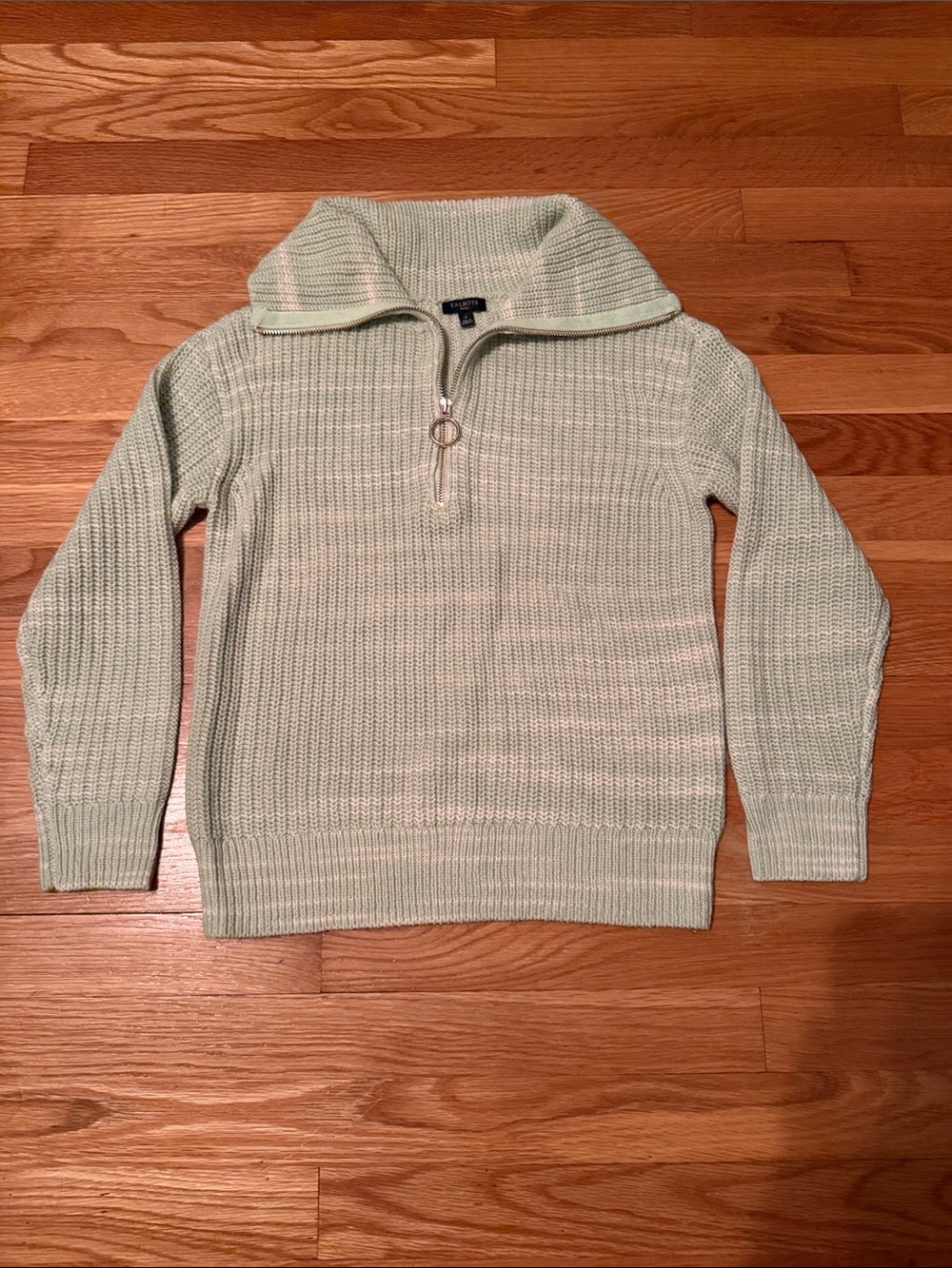 Talbots Light Green Half-Zip Cowl Sweater - Picture 2 of 9